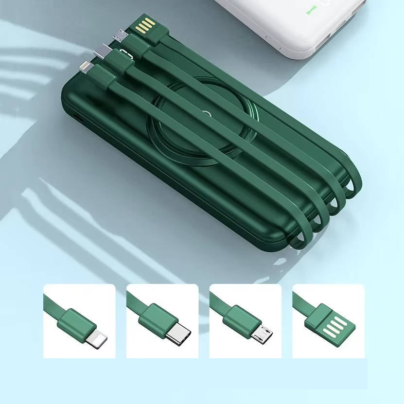 Tragbare Powerbank 20000mAh mit kabellosem Laden und integrierten Kabeln für Smartphone und Laptop unterwegs | Sansoti