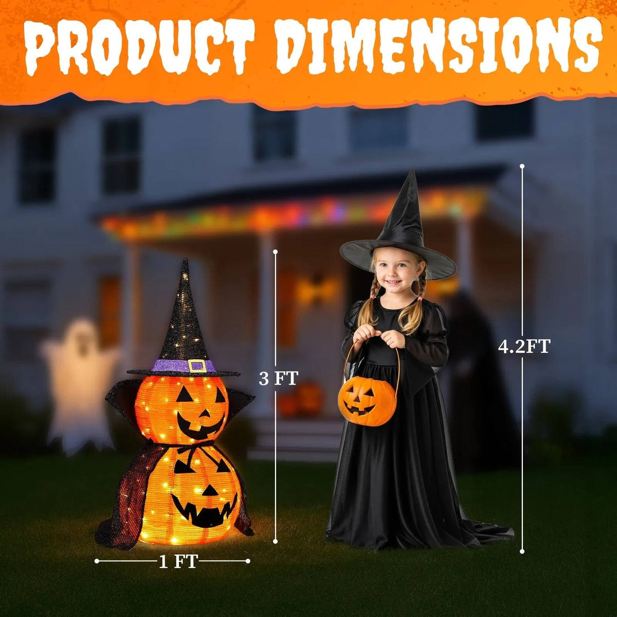 Opvouwbare Verlichte Pompoenen 90cm Halloween Tuindecoratie Set van 2 Stuks met LED Verlichting Binnen Buiten | Sansoti