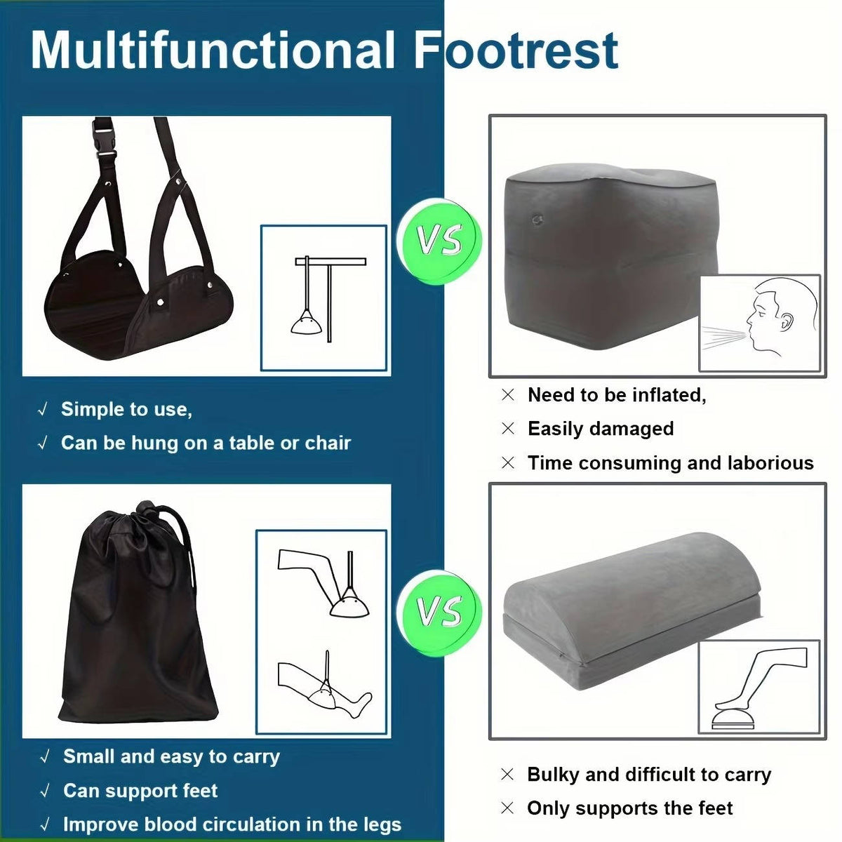 Repose-pieds hamac 2 pièces pour avion et bureau, réglable, portable, confortable, accessoire de voyage ergonomique | Sansoti