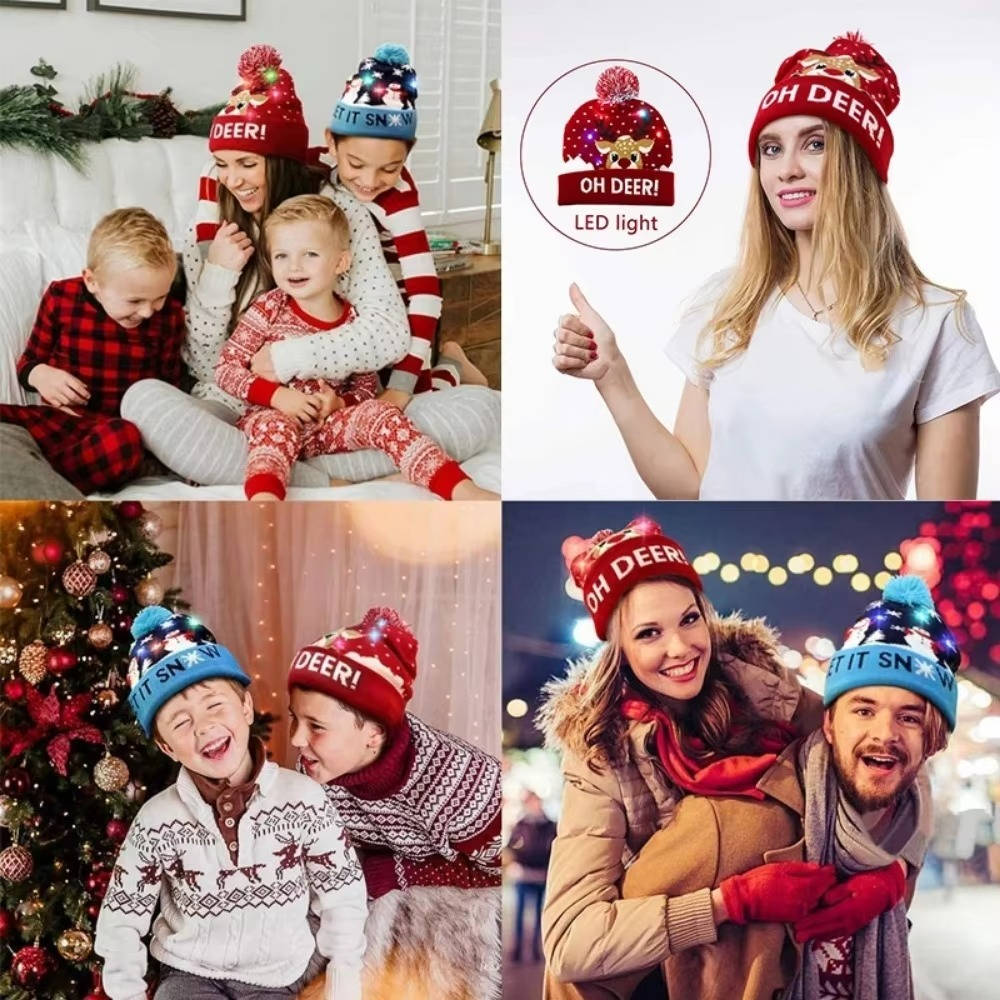 Illuminated Christmas Hat with LED Lights and Pom-Pom for Atmospheric Holidays, Winter Evenings, and Christmas Parties | Sansoti