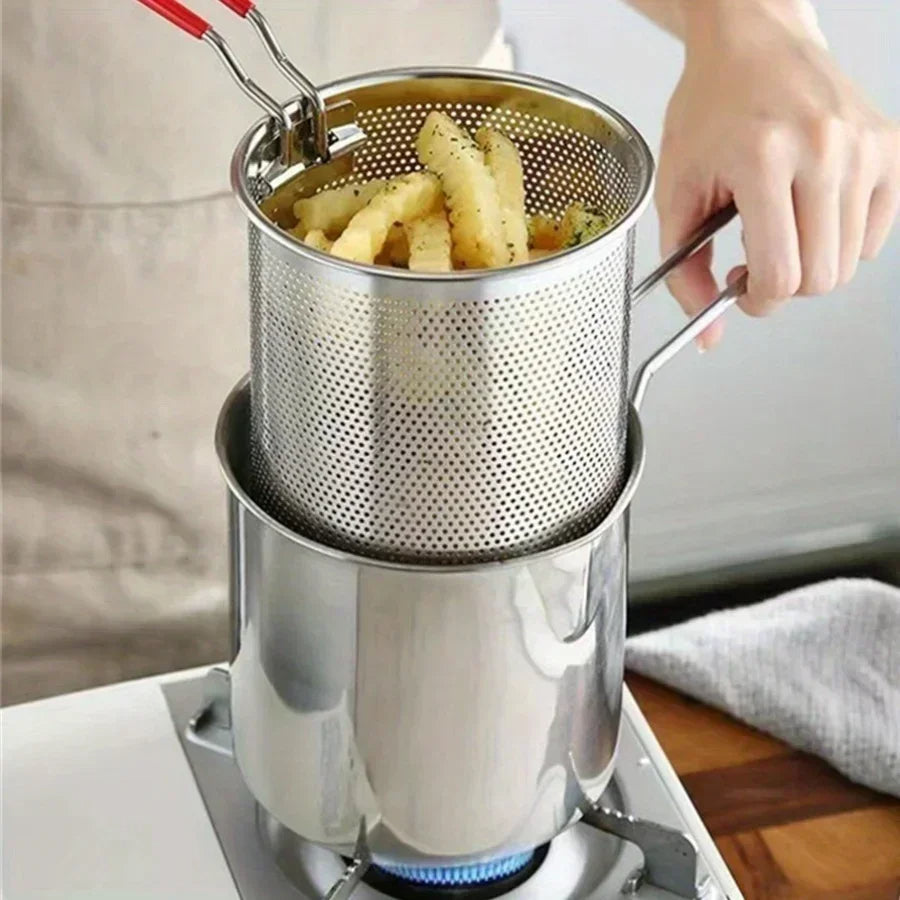 Fritteuse 1200ML aus Edelstahl mit Siebgriff für Induktion, Gas und Elektroherde | Sansoti
