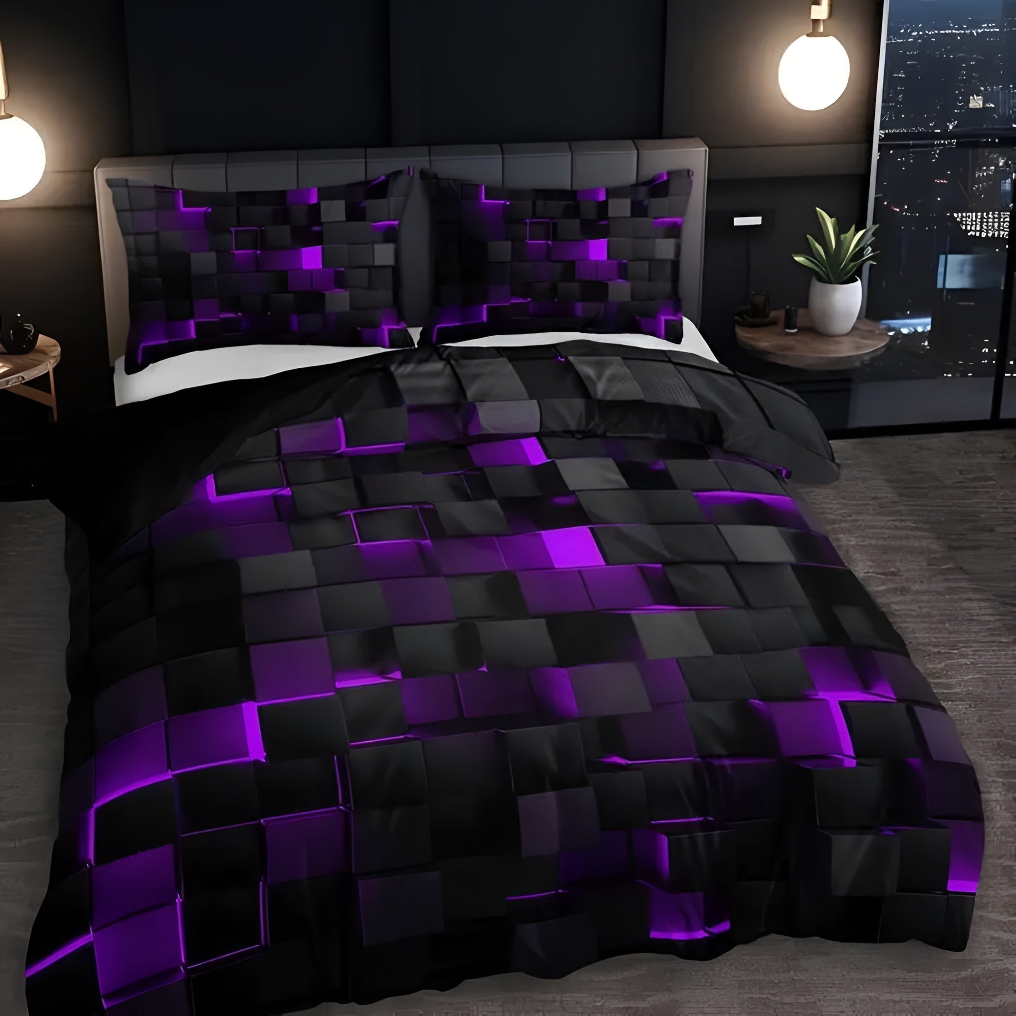 Geometrisch Dekbedovertrek Set met Neon 3D Grid Print | Ademend Microfiber Katoen voor Comfortabele Slaap | Modern Slaapkamer Textiel in Meerdere Kleuren Twin Full Queen King | Sansoti