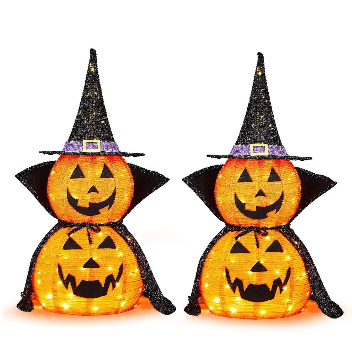 Opvouwbare Verlichte Pompoenen 90cm Halloween Tuindecoratie Set van 2 Stuks met LED Verlichting Binnen Buiten | Sansoti