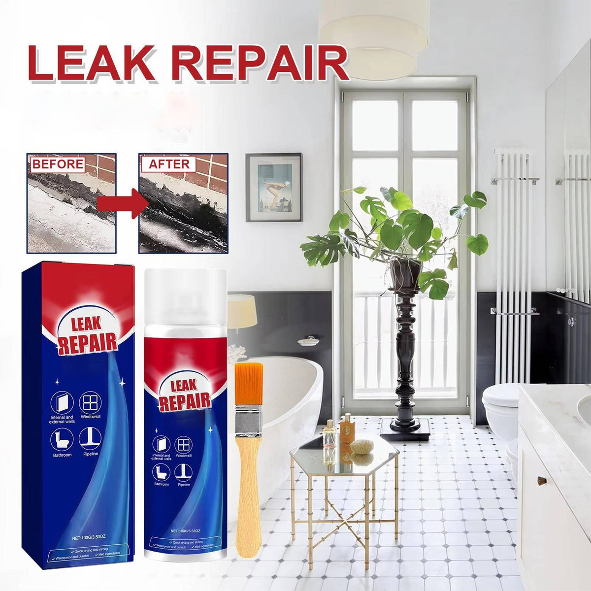 Wasserdichtes Dichtungsspray, Leckreparatur, 2er-Set für Dachrinne, Badezimmer und Garten, transparente Beschichtung | Sansoti