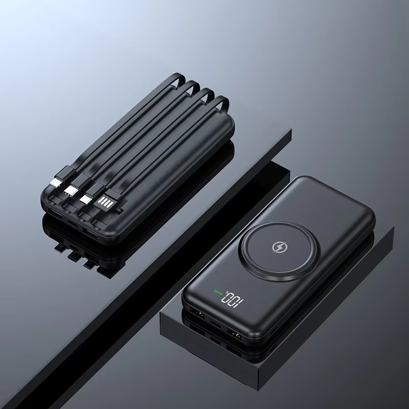 Tragbare Powerbank 20000mAh mit kabellosem Laden und integrierten Kabeln für Smartphone und Laptop unterwegs | Sansoti
