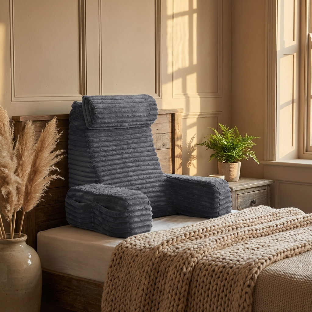 Back Support Pillow with Armrests and Adjustable Headrest Comfortable Reading Pillow for Bed and Sofa Relaxation | Sansoti