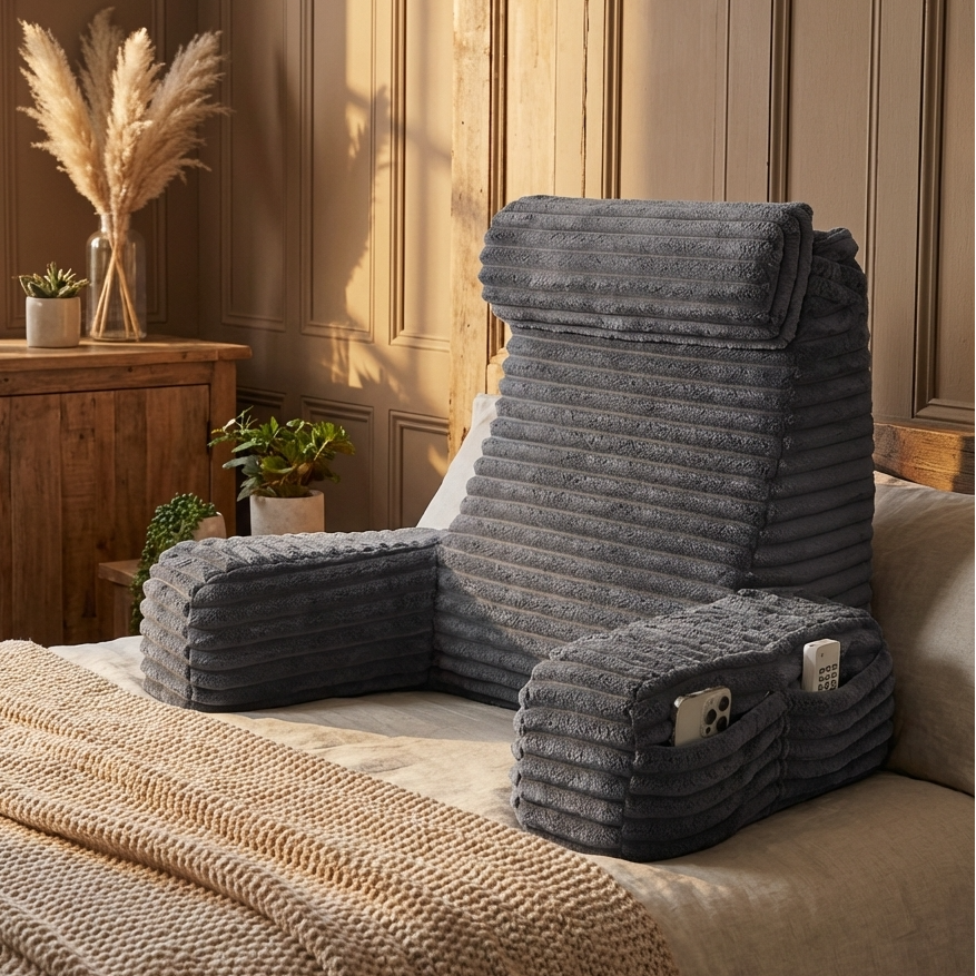 Back Support Pillow with Armrests and Adjustable Headrest Comfortable Reading Pillow for Bed and Sofa Relaxation | Sansoti