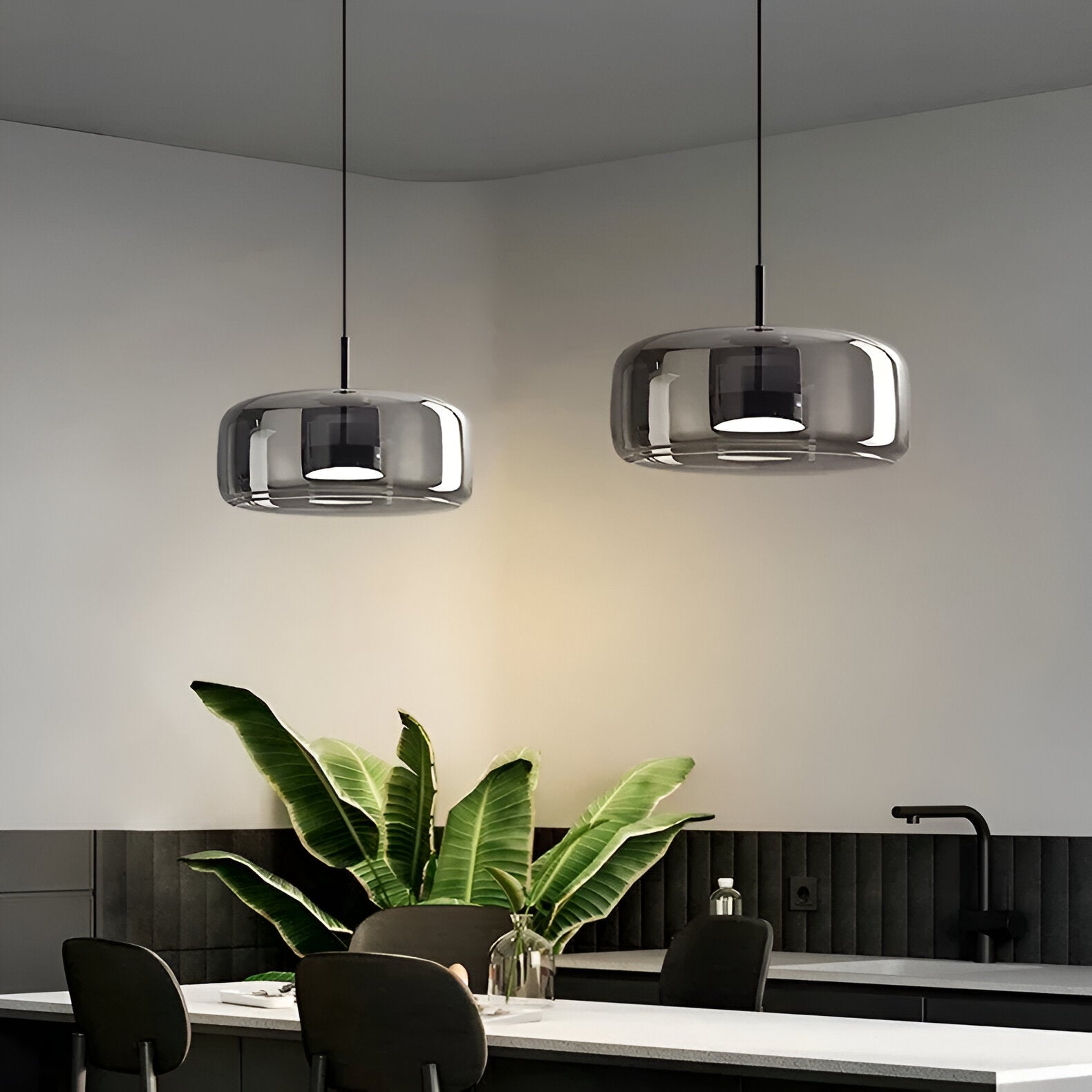 Hängelampe Rauchglas Retro Trio Handgeblasen Dimmbar Verstellbar Schwarz | Restfield