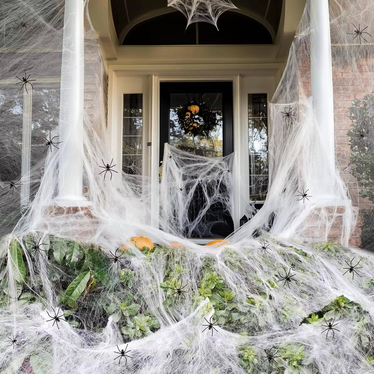 Rekbaar Spinnenweb Decoratieset 18 m² met 9 Kunststof Spinnen Halloween Griezelfeest Decoratie Binnen Buiten | Sansoti