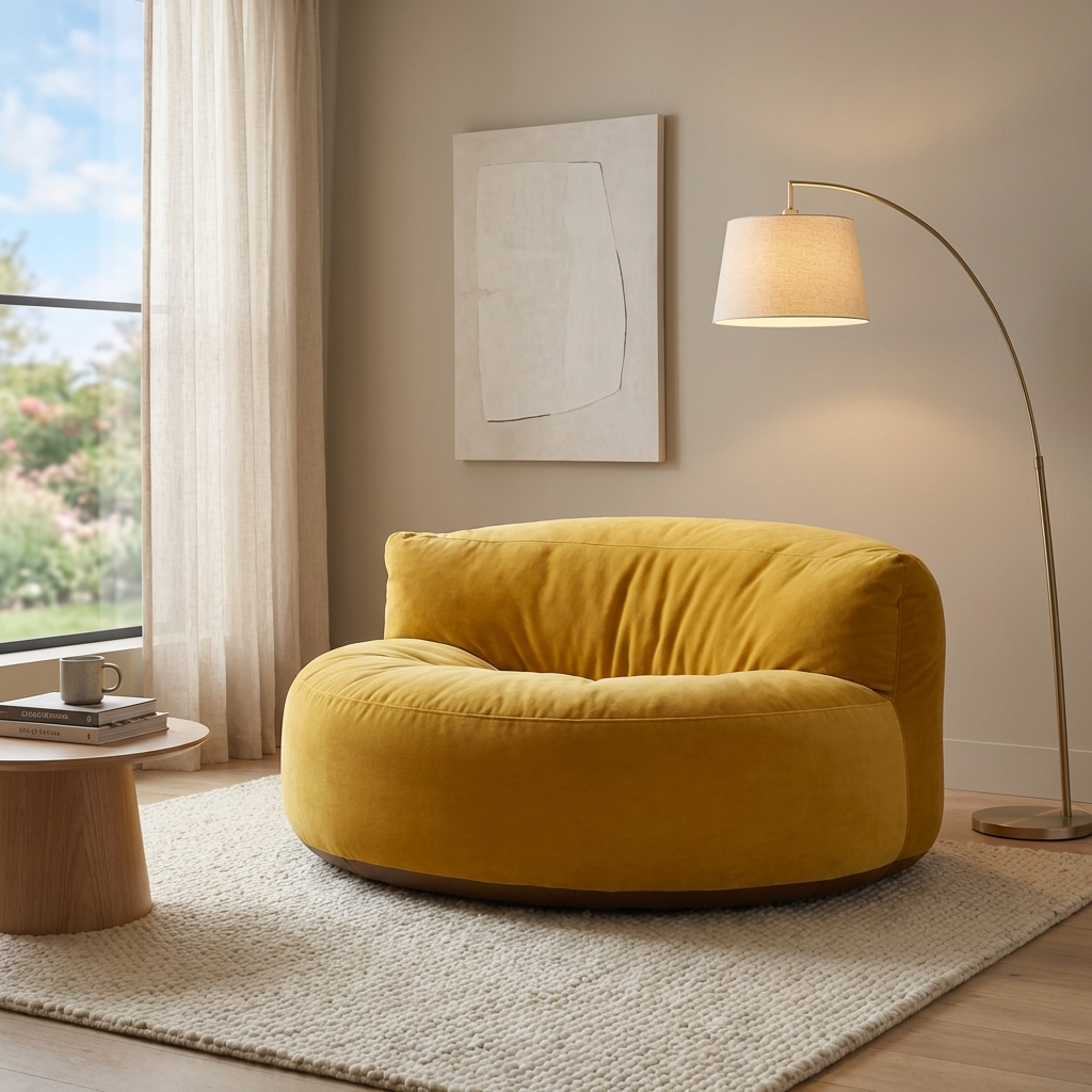 Ronde Fluwelen Zitzak Velvet Loveseat Groot Premium EPS Woonkamer Slaapkamer | Sansoti