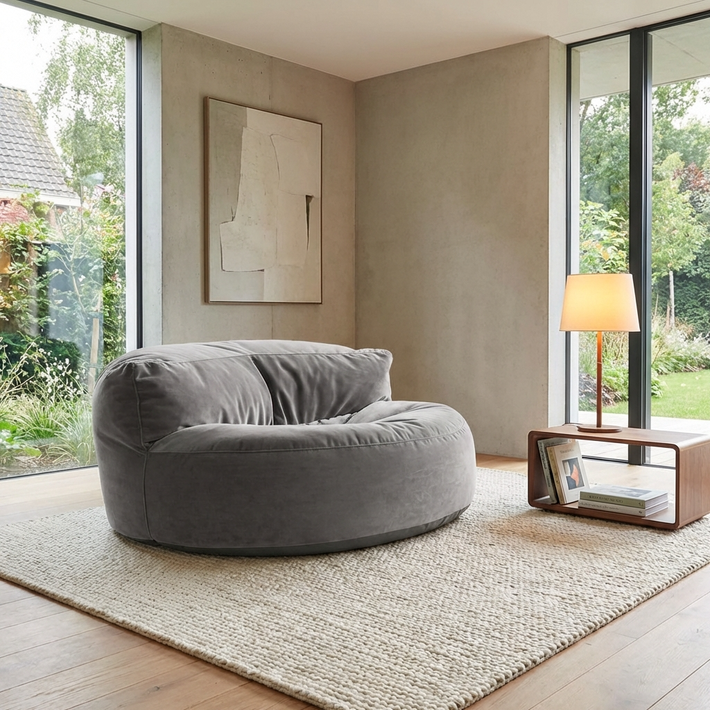 Ronde Fluwelen Zitzak Velvet Loveseat Groot Premium EPS Woonkamer Slaapkamer | Sansoti