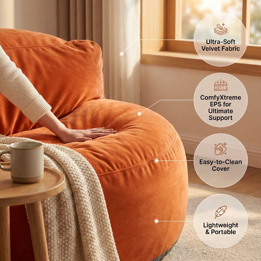 Ronde Fluwelen Zitzak Velvet Loveseat Groot Premium EPS Woonkamer Slaapkamer | Sansoti