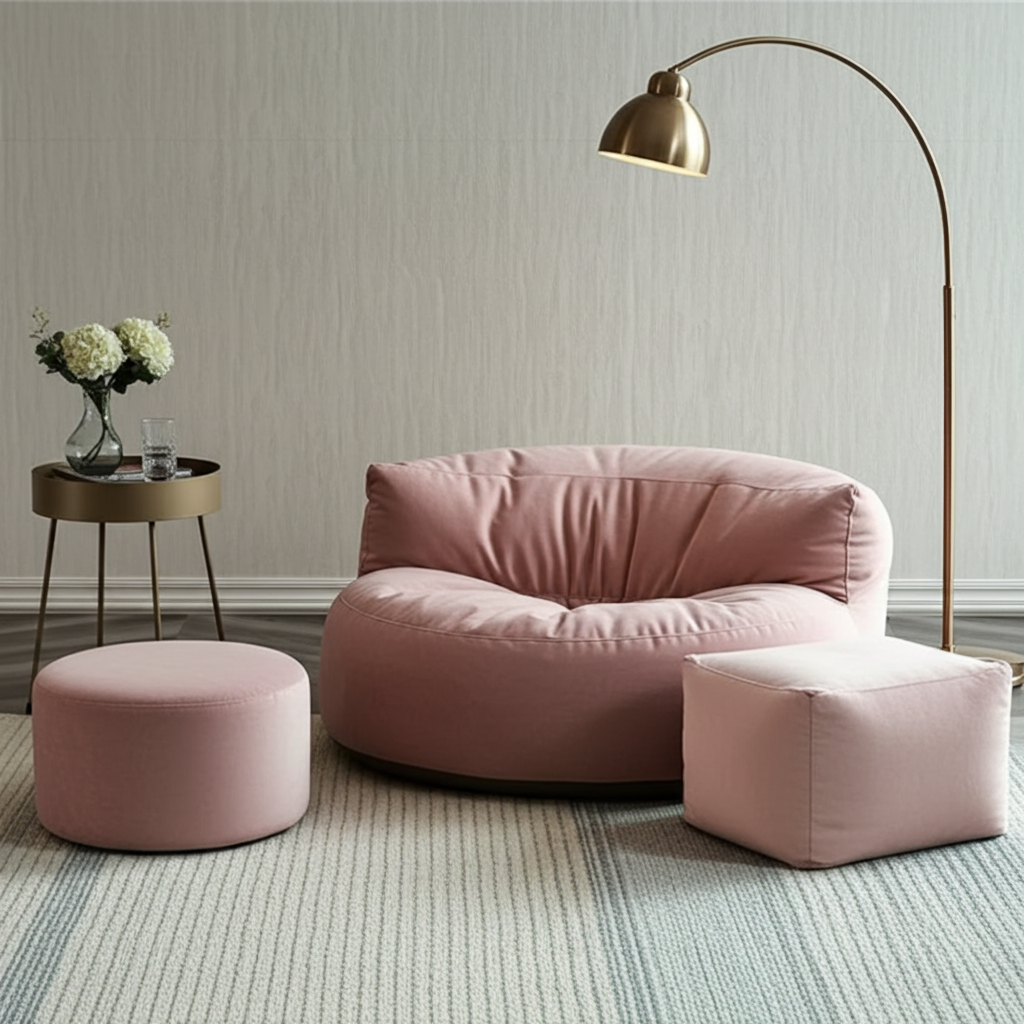 Ronde Fluwelen Zitzak Velvet Loveseat Groot Premium EPS Woonkamer Slaapkamer | Sansoti