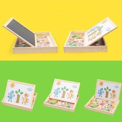 Magnetisch Teken- en Puzzelbord Hout – Dubbelzijdig Whiteboard en Schoolbord – Educatief Speelgoed met Magnetische Stukken – 30x23x3 cm | Sansoti