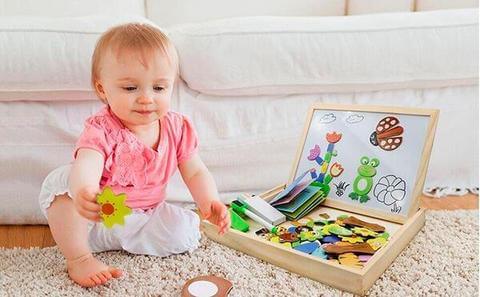 Magnetisch Teken- en Puzzelbord Hout – Dubbelzijdig Whiteboard en Schoolbord – Educatief Speelgoed met Magnetische Stukken – 30x23x3 cm | Sansoti