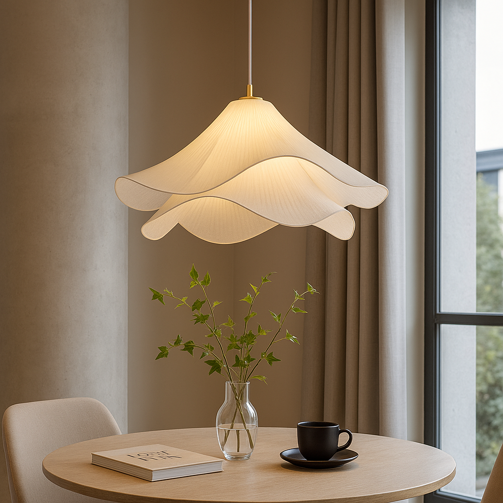 Etherule Blumen-Hängeleuchte Stoff Metall Beige Esszimmer Hängeleuchte Geschichtetes Design Stimmungslicht Moderne Hängeleuchte | Restfield