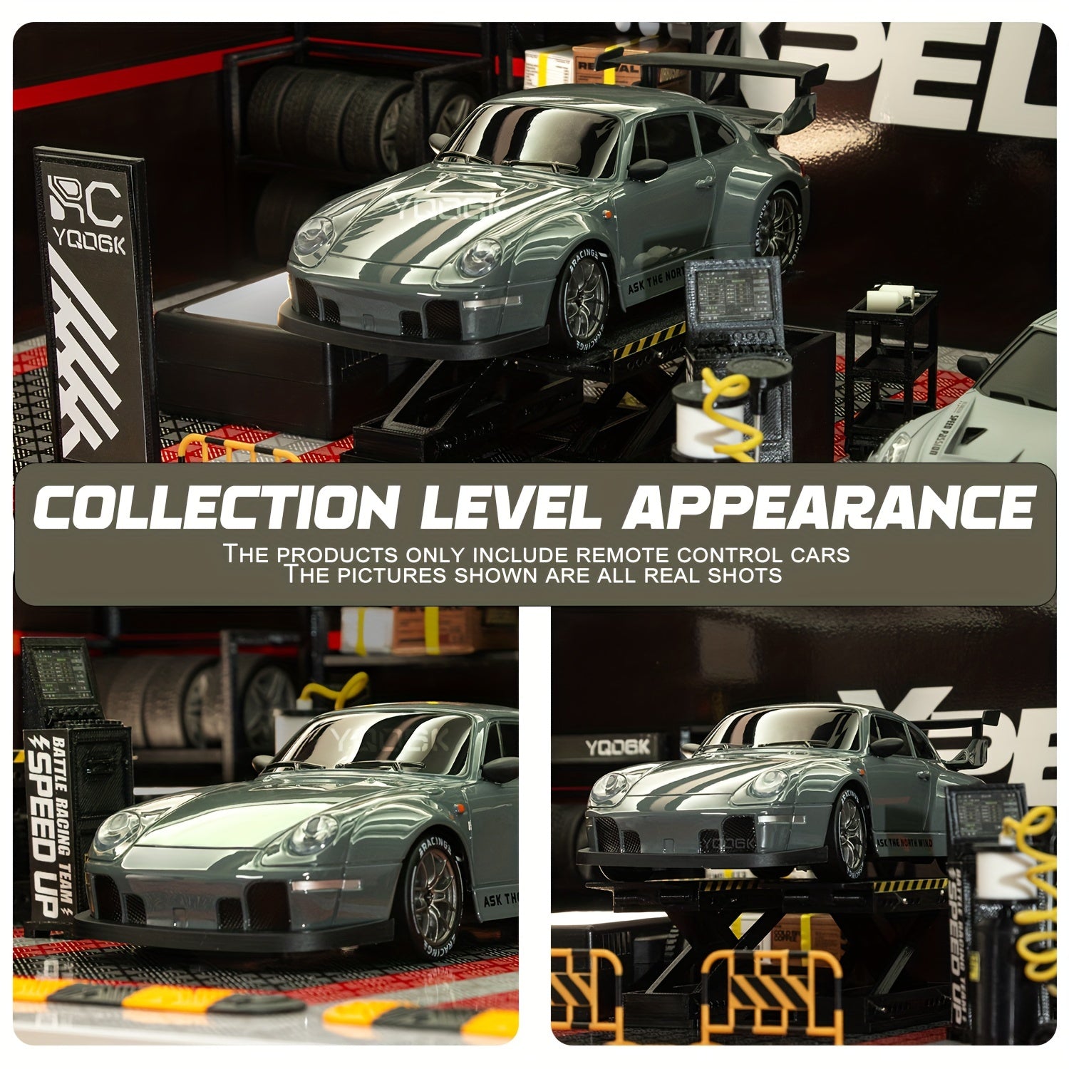 RC drift auto 1:24 4WD grijs met verlichte wielen afstandsbediening extra banden driftauto speelgoed auto usb oplaadbaar | Sansoti