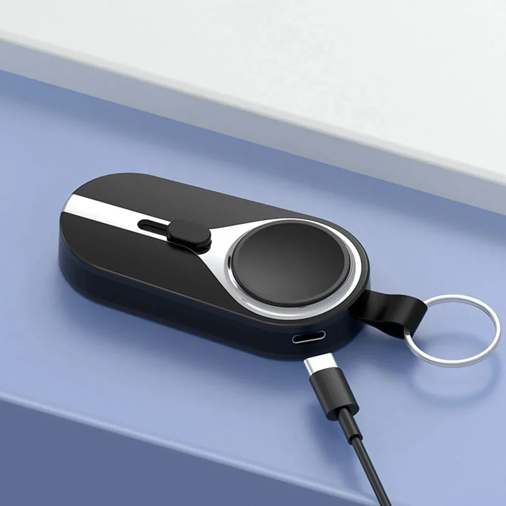 Draadloze oplaadclip powerbank karabijnhaak compact zwart telefoon smartwatch oplader sleutelhanger draagbare lader | Sansoti