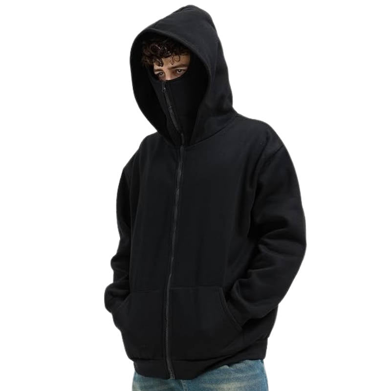 Balaclava Hoodie with Integrated Face Mask Double Hood Zip Closure Polyester Unisex Winter | Sansoti