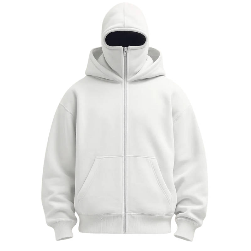 Balaclava Hoodie with Integrated Face Mask Double Hood Zip Closure Polyester Unisex Winter | Sansoti