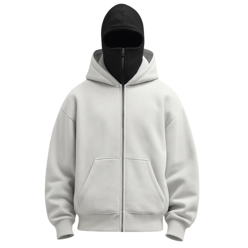 Balaclava Hoodie with Integrated Face Mask Double Hood Zip Closure Polyester Unisex Winter | Sansoti