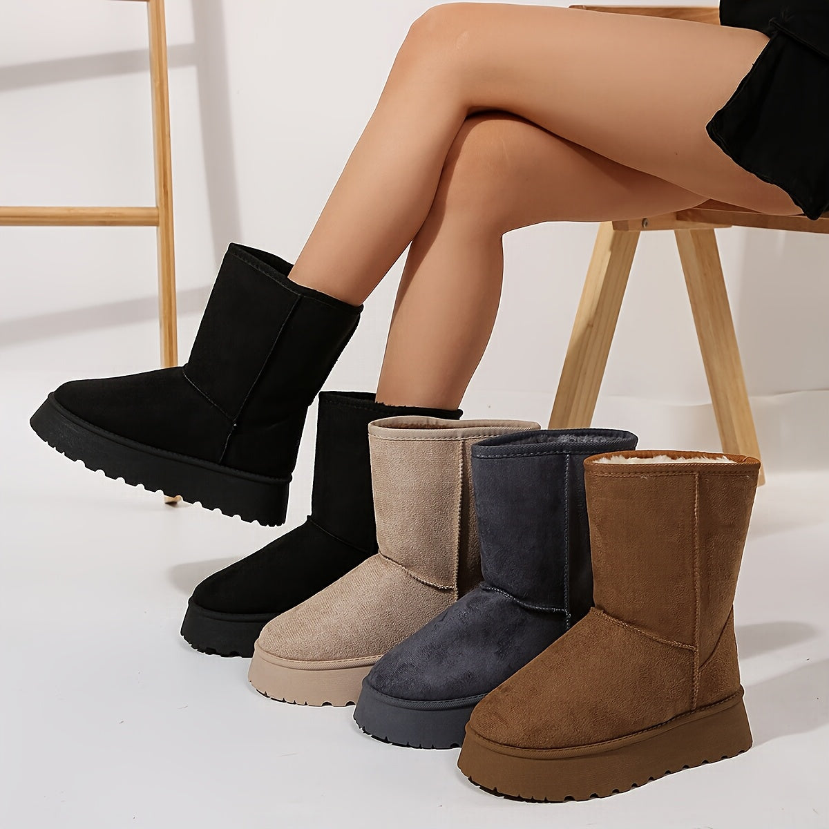 Hohe Damen-Winterstiefel mit Schafwollfutter, wasserdicht, zum Hineinschlüpfen, warm, Snowboots, Outdoor-Schuhe | Sansoti