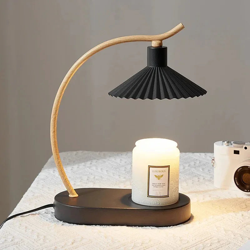 Kerzenwärmerlampe Schwarz Holz Minimalistisch 31cm Tischlampe Stimmungsbeleuchtung Wohnzimmer | Restfield