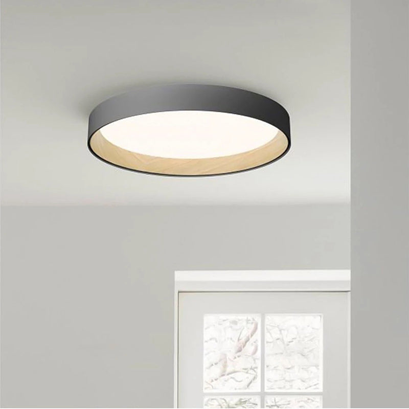 Modern Round LED Ceiling Light Metal Acrylic White Grey Black Dimmable Scandinavian Bedroom Interior | Sansoti