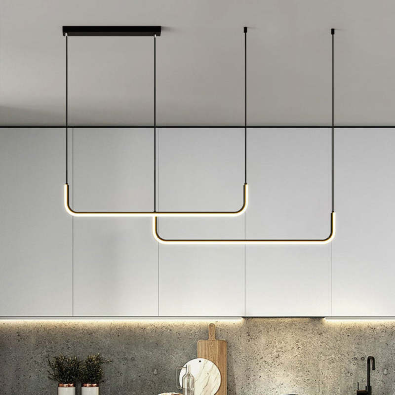 LED-Hängeleuchten Doppelrahmen Linear Modern Schwarz Gold Esszimmer Wohnzimmer Designbeleuchtung Stimmungsvolle Beleuchtung | Sansoti