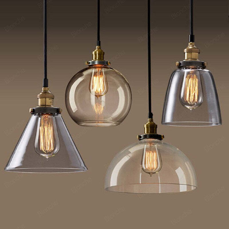 Industriële Glazen Hanglamp Metaal E27 Verstelbaar Snoer Transparant Amber Rookgrijs Binnenverlichting | Sansoti
