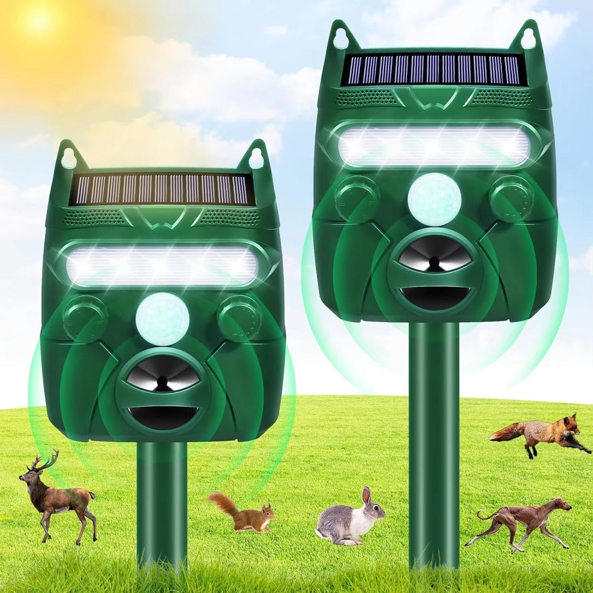 Répulsif solaire pour animaux à ultrasons pour jardin, terrasse et allée, portée de 110m², étanche IP65 | Sansoti