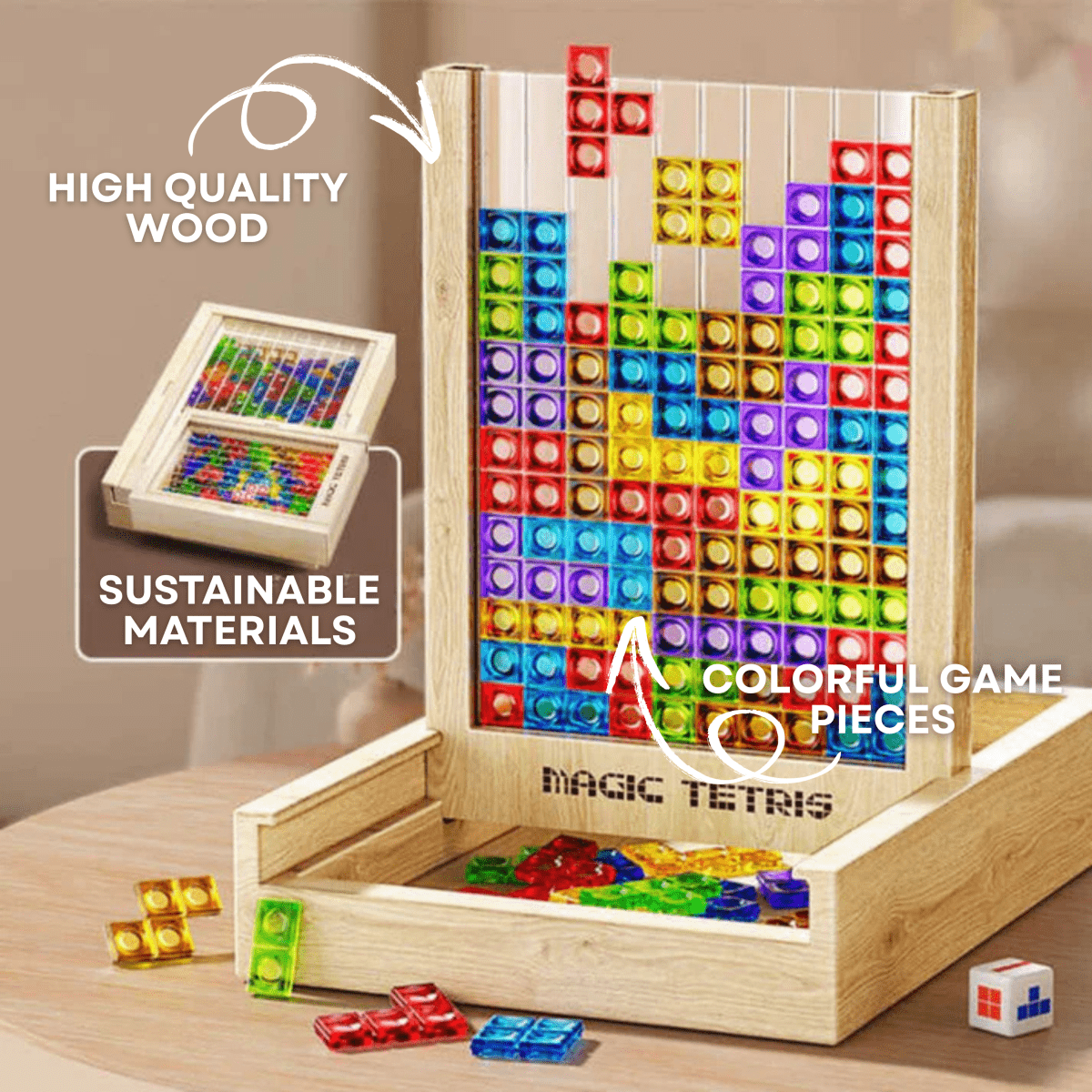 Ecoblock Tetris Houten Puzzelspel voor Kinderen en Volwassenen - Duurzaam Breintraining Bordspel | Sansoti