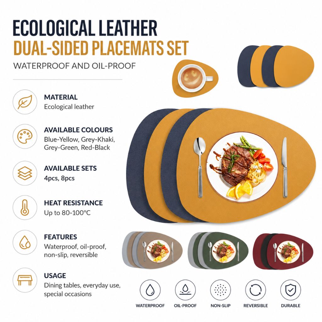Dubbelzijdige Placemats Kunstleer Waterafstotend Antislip Set 4 of 8 Stuks Tafelbescherming Eettafel | Sansoti