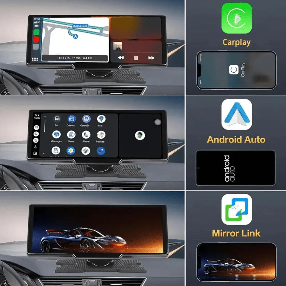 Carplay Scherm met Dashcam 10,26 Inch Touchscreen GPS Bluetooth WiFi Handsfree Spraakbediening Auto Multimedia | Sansoti