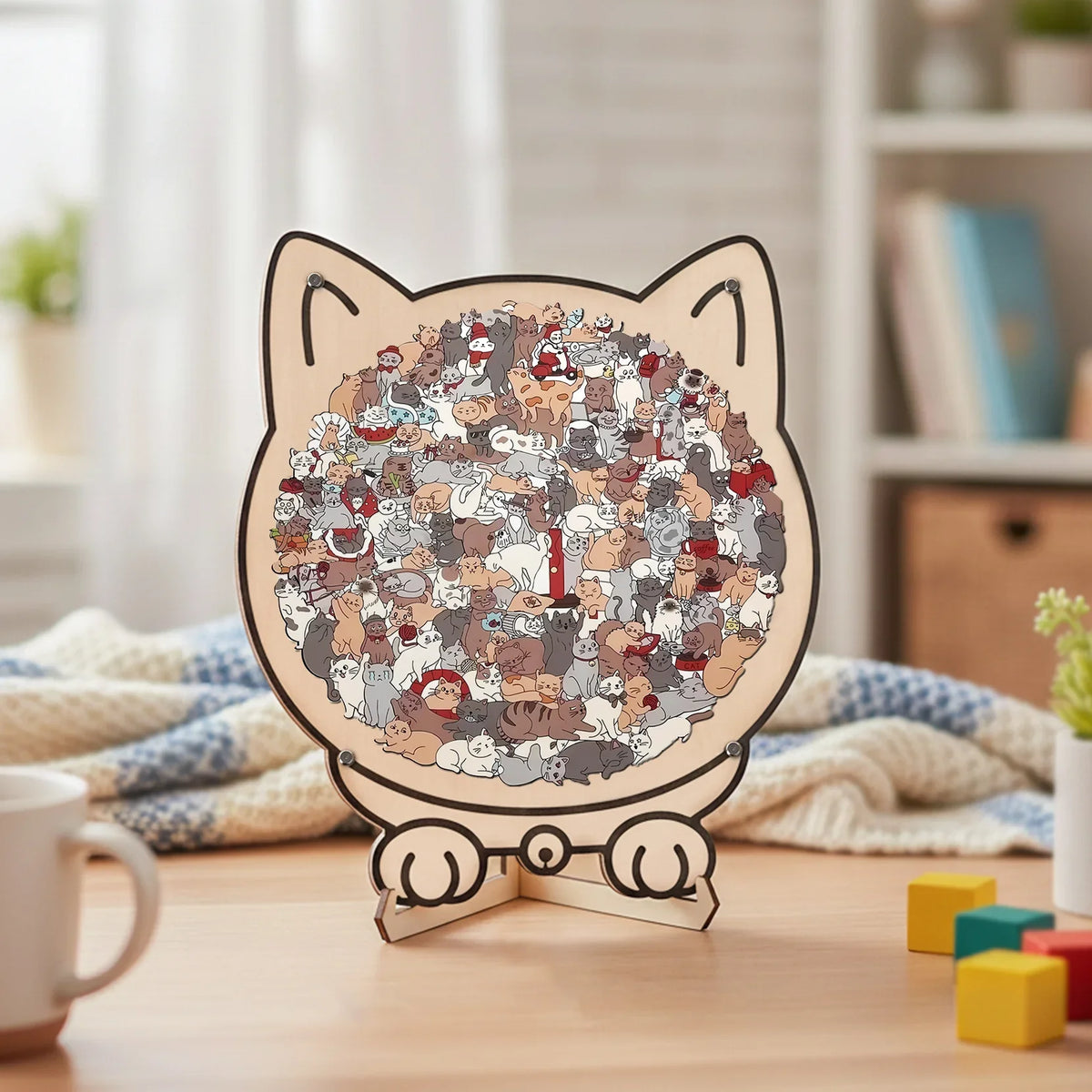 Holzpuzzle mit 135 Teilen, Katzensilhouette, Achtsamkeit, Entspannung, dekoratives Puzzle, Tierform | Sansoti