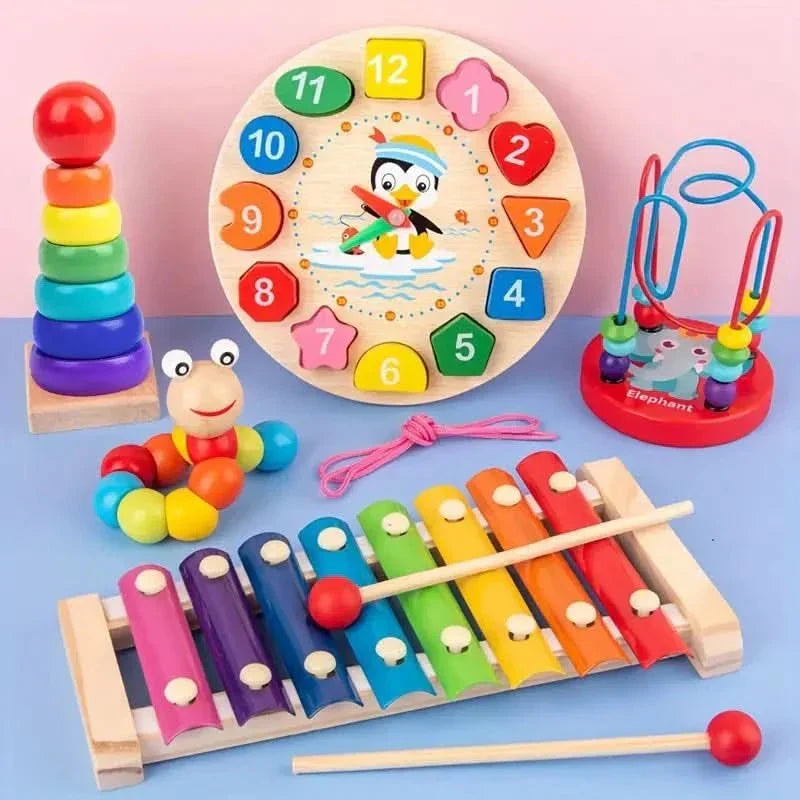 Wooden Activity Toy 5-in-1 Baby Motor Skills Sensory Montessori Developmental Play from 6 Months | Sansoti