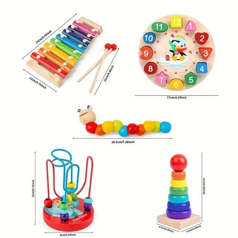 Wooden Activity Toy 5-in-1 Baby Motor Skills Sensory Montessori Developmental Play from 6 Months | Sansoti