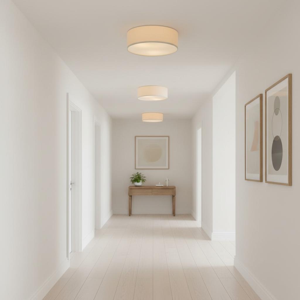Linen ceiling lamp with drum shade, modern design, E27 socket, Scandinavian style, bedroom, living room | Sansoti