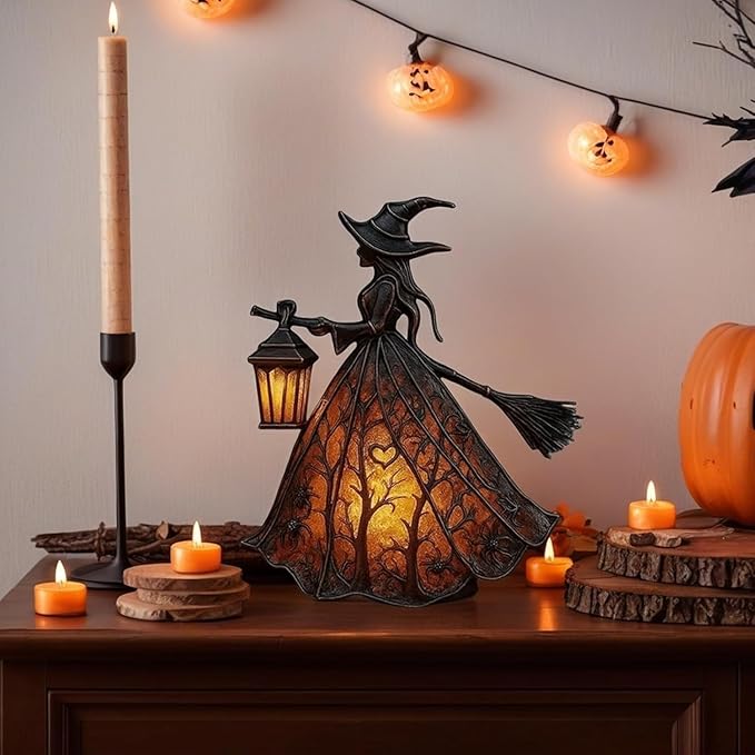 Halloween Decoratieve Lantaarn 30cm Gotisch LED Lamp Zwart Oranje Heksenlamp voor Feest Veranda Tafel Decoratie Mystieke Sfeer | Sansoti