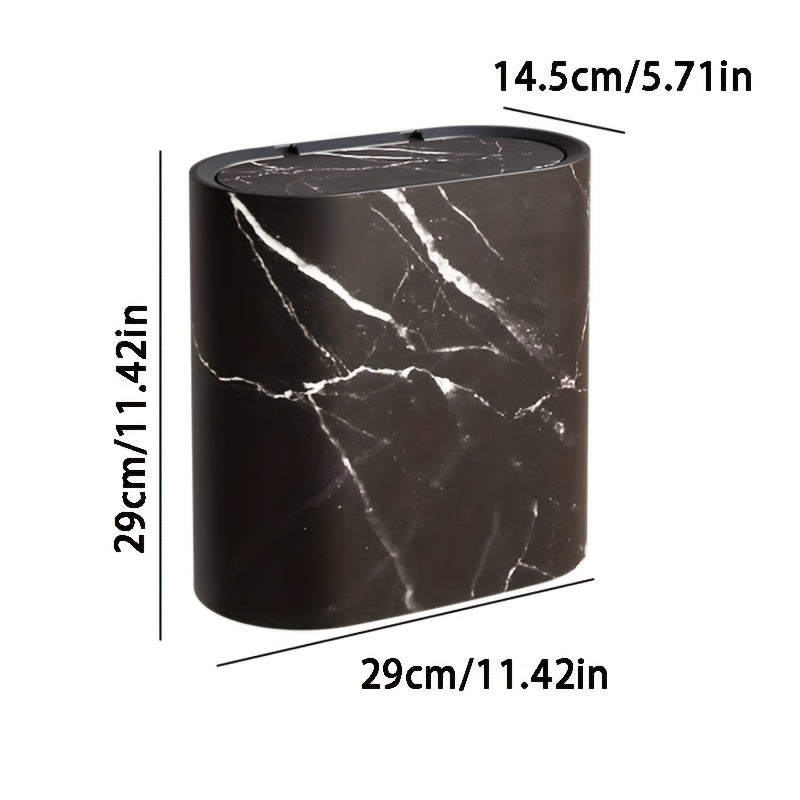 Prullenbak Marmer Look Ovaal Met Deksel Compact 29x29x14,5cm | Sansoti