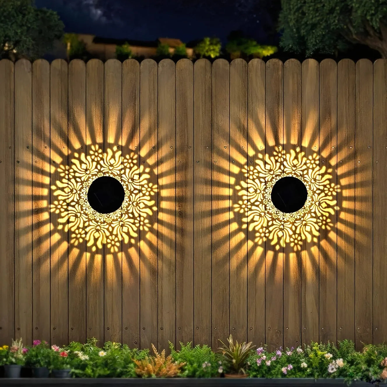 Solarwandlamp Set Pioenroos Schaduwspel Tuinverlichting Ijzeren Wanddecoratie Buitenlamp Draadloos Zelfklevend – 2 Stuks | Sansoti