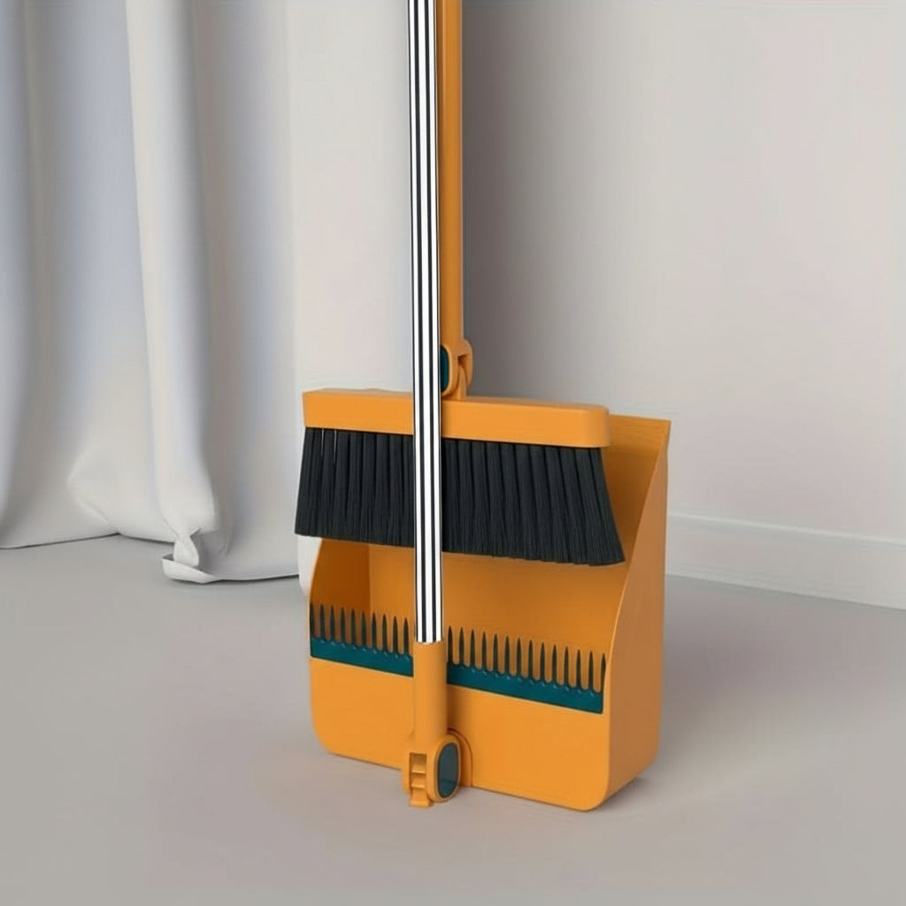 Besen mit Kehrblech-Set, langer Stiel, 124 cm, ergonomisches Reinigungswerkzeug zur aufrechten Aufbewahrung für den Haushalt | Sansoti