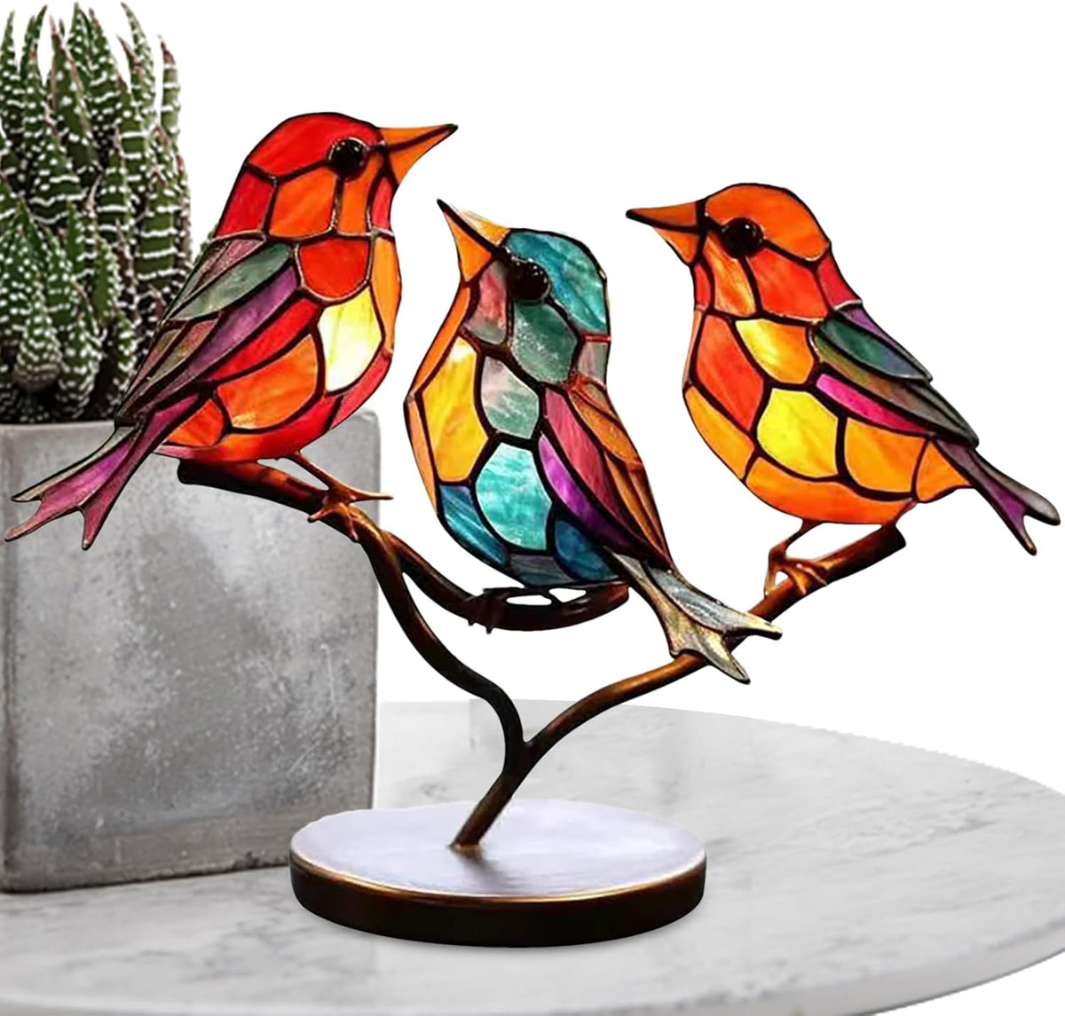 Sculpture d’oiseaux en verre avec branches colorées, décoration pour table et meuble, inspiration nature, ambiance chaleureuse pour le salon | Sansoti