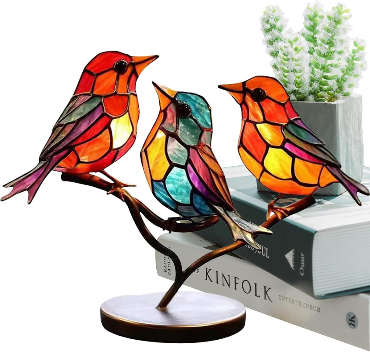Sculpture d’oiseaux en verre avec branches colorées, décoration pour table et meuble, inspiration nature, ambiance chaleureuse pour le salon | Sansoti