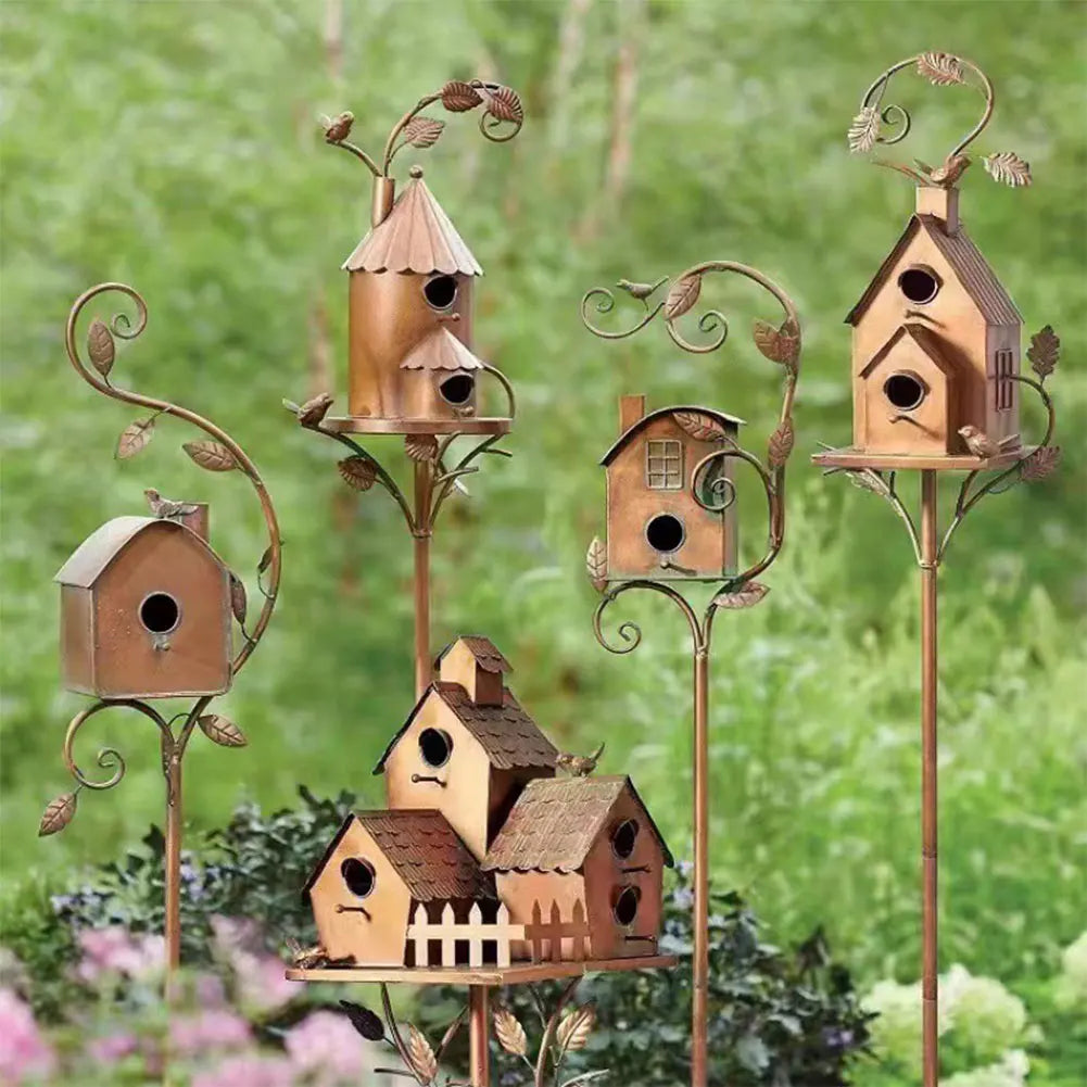 Metal Birdhouse on a Pole with Weather-Resistant Design for the Garden, Patio, and Balcony, Bird Protection and Garden Decoration | Sansoti