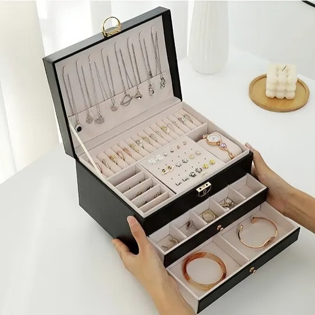 Jewelry Box Layered System for Rings Necklaces Earrings Watches Organizer Luxury Jewelry Storage Box | Sansoti