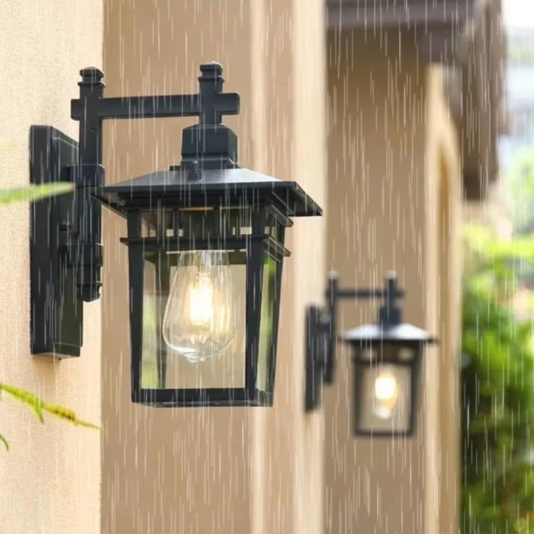 Außenwandleuchte aus Aluminium mit Glaskappe, IP23-wasserfest, für Garten, Terrasse und Veranda, E27-Fassung, Außenbeleuchtung | Sansoti