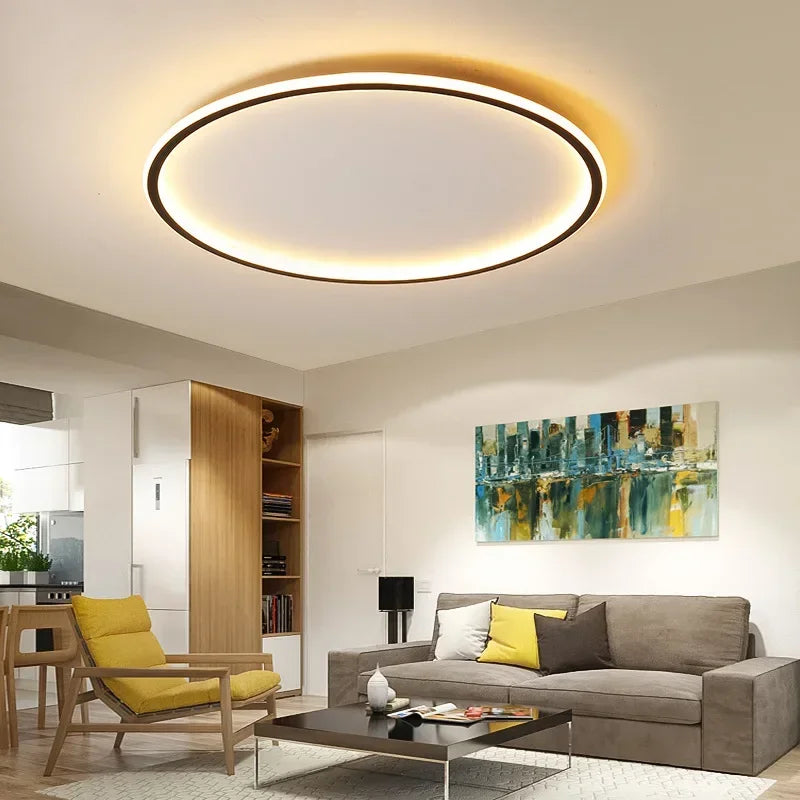 Round LED Ceiling Light Scandinavian Design 20-60cm Dimmable with Remote Control Modern Glass Fixture Living Room | Sansoti