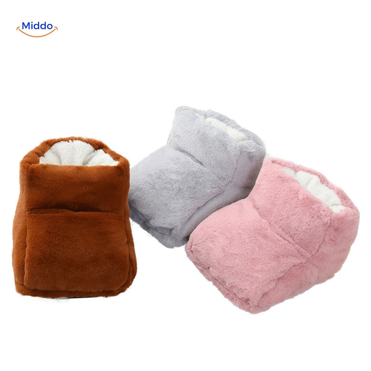 USB Voetverwarmer met Antislipzool Grijs Roze Bruin voor Thuiswerken Koude Winteravonden Pluche Pantoffels | Sansoti