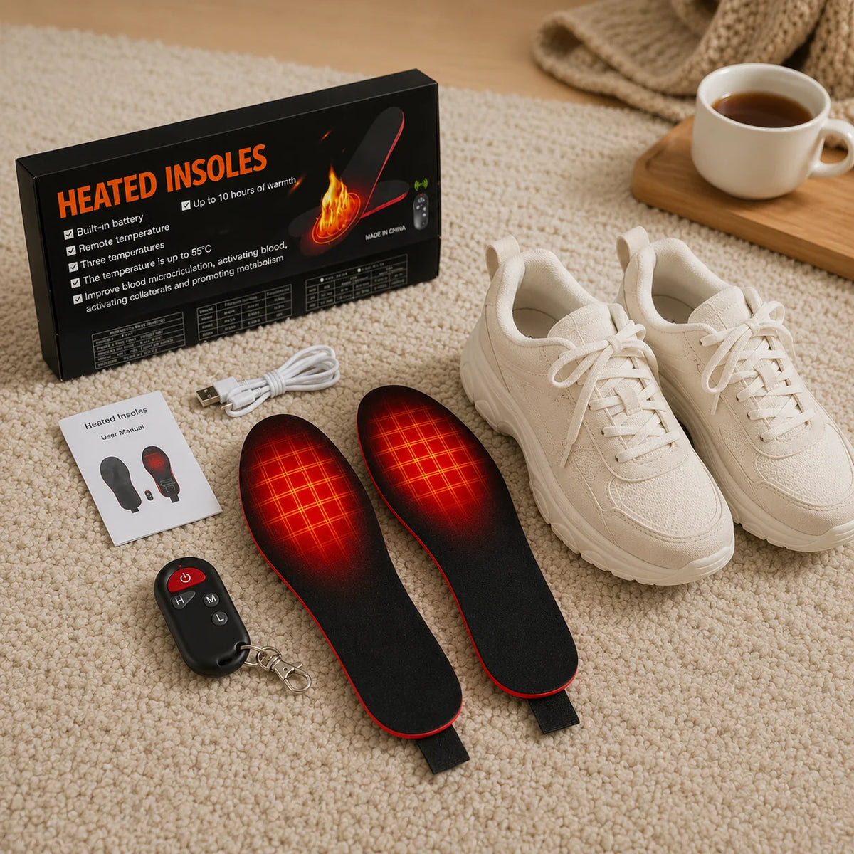 Rechargeable Heated Insoles with Wireless Remote Control for Warm Feet in Winter Shoes Comfort | Sansoti